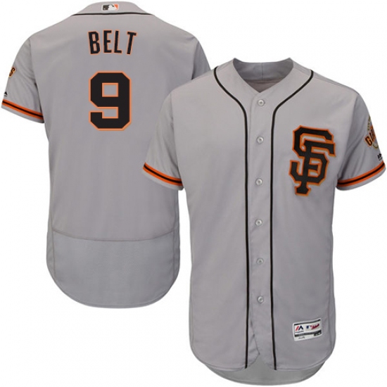 Men's Majestic San Francisco Giants 9 Brandon Belt Grey Alternate Flex Base Authentic Collection MLB Jersey