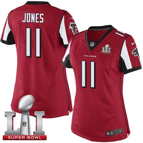 Women's Nike Atlanta Falcons 11 Julio Jones Elite Red Team Color Super Bowl LI 51 NFL Jersey