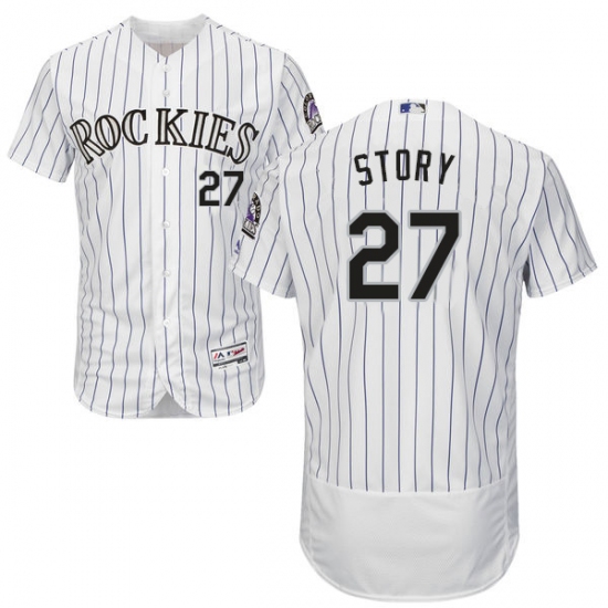 Men's Majestic Colorado Rockies 27 Trevor Story White Home Flex Base Authentic Collection MLB Jersey