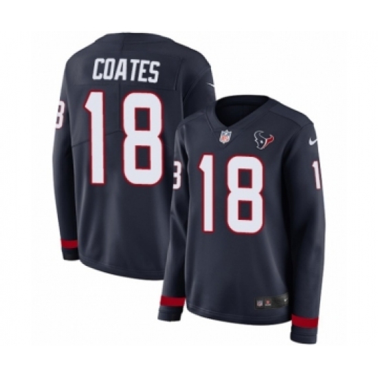 Women's Nike Houston Texans 18 Sammie Coates Limited Navy Blue Therma Long Sleeve NFL Jersey