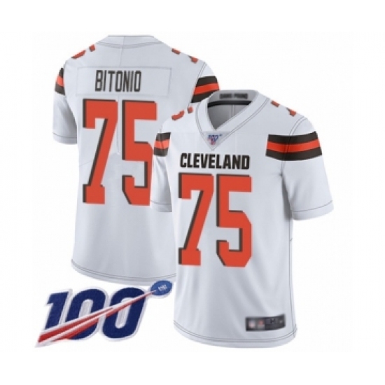 Men's Cleveland Browns 75 Joel Bitonio White Vapor Untouchable Limited Player 100th Season Football Jersey