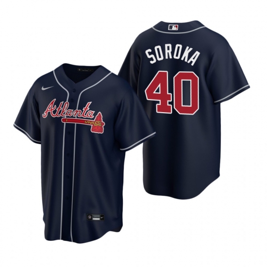 Men's Nike Atlanta Braves 40 Mike Soroka Navy Alternate Stitched Baseball Jersey