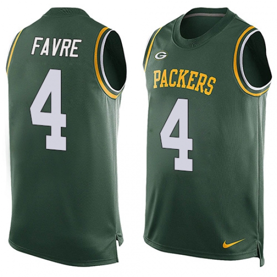 Men's Nike Green Bay Packers 4 Brett Favre Limited Green Player Name & Number Tank Top NFL Jersey