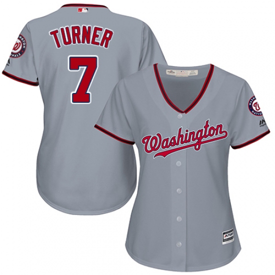 Women's Majestic Washington Nationals 7 Trea Turner Authentic Grey Road Cool Base MLB Jersey