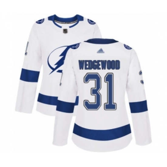 Women's Tampa Bay Lightning 31 Scott Wedgewood Authentic White Away Hockey Jersey