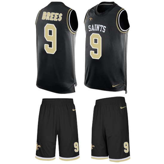 Men's Nike New Orleans Saints 9 Drew Brees Limited Black Tank Top Suit NFL Jersey