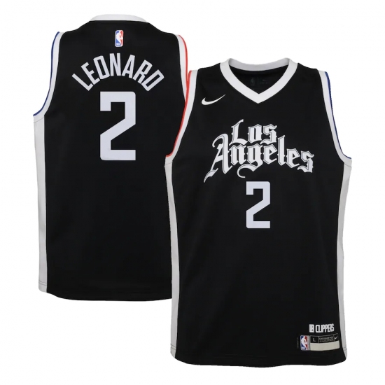 Youth LA Clippers 2 Kawhi Leonard Nike Black 2020-21 Swingman Jersey