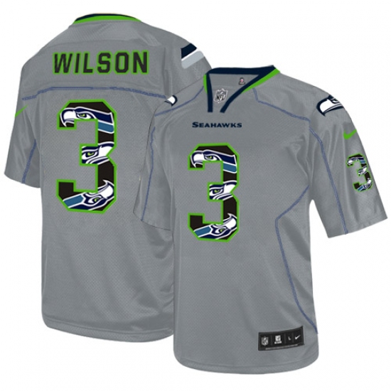 Men's Nike Seattle Seahawks 3 Russell Wilson Elite New Lights Out Grey NFL Jersey