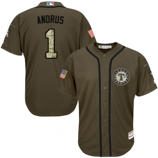 Men's Majestic Texas Rangers 1 Elvis Andrus Authentic Green Salute to Service MLB Jersey