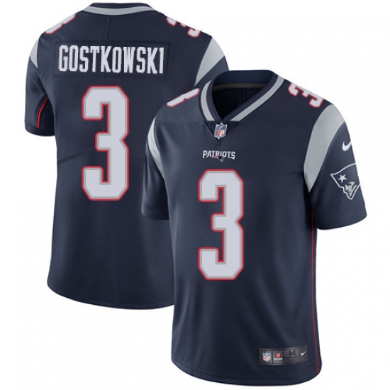 Men's Nike New England Patriots 3 Stephen Gostkowski Navy Blue Team Color Vapor Untouchable Limited Player NFL Jersey