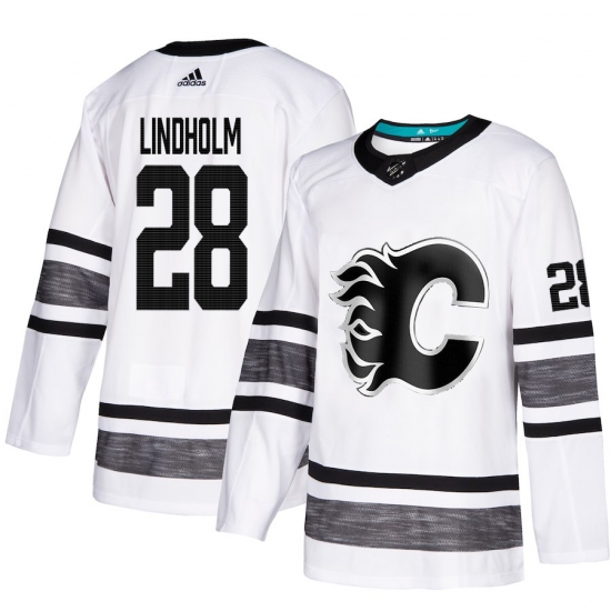 Men's Adidas Calgary Flames 28 Elias Lindholm White 2019 All-Star Game Parley Authentic Stitched NHL Jersey