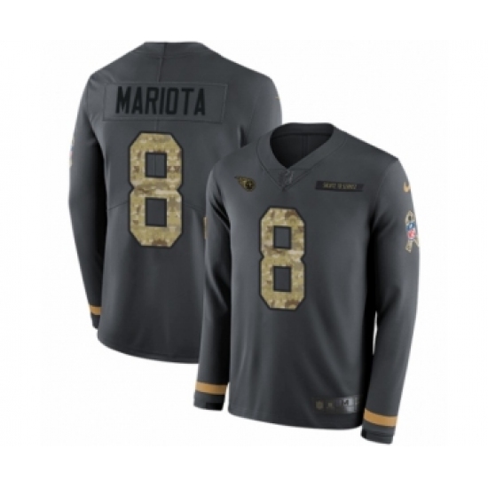 Men's Nike Tennessee Titans 8 Marcus Mariota Limited Black Salute to Service Therma Long Sleeve NFL Jersey