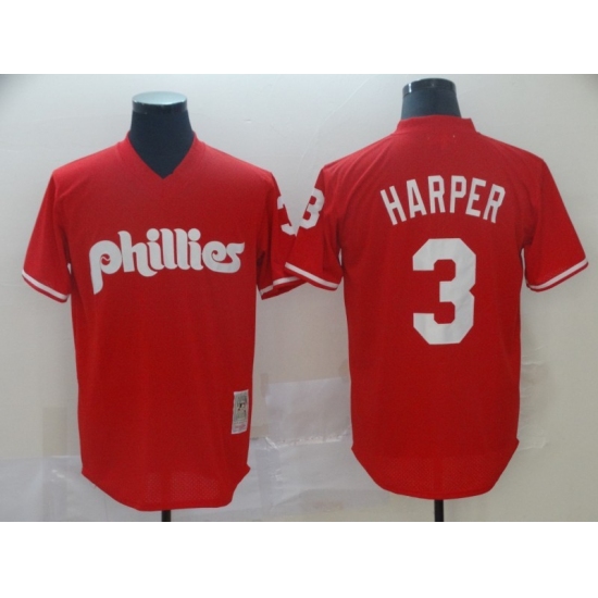 Men's Philadelphia Phillies 3 Bryce Harper Red Alternate Stitched Baseball Jersey