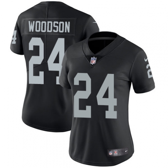 Women's Nike Oakland Raiders 24 Charles Woodson Elite Black Team Color NFL Jersey