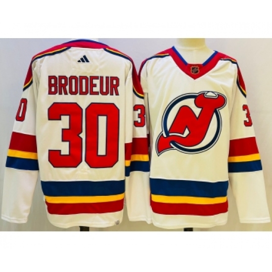 Men's New Jersey Devils 30 Martin Brodeur White 2022 Reverse Retro Authentic Jersey