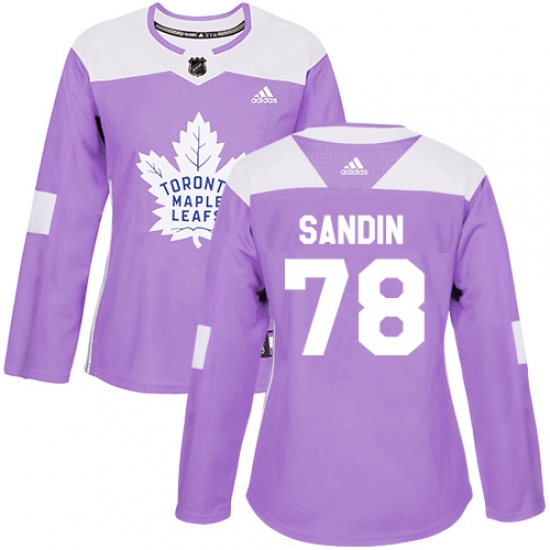 Women's Adidas Toronto Maple Leafs 78 Rasmus Sandin Authentic Purple Fights Cancer Practice NHL Jersey