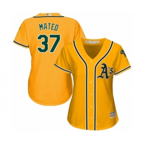 Women's Oakland Athletics 37 Jorge Mateo Authentic Gold Alternate 2 Cool Base Baseball Player Jersey