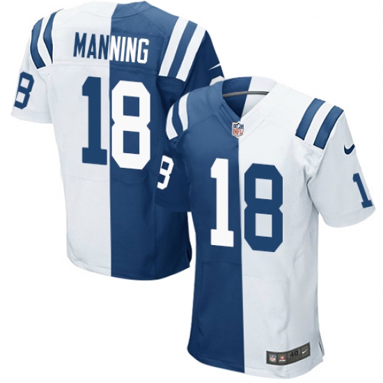 Men's Nike Indianapolis Colts 18 Peyton Manning Elite Royal Blue/White Split Fashion NFL Jersey