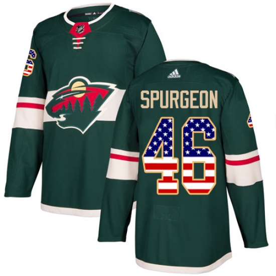 Men's Adidas Minnesota Wild 46 Jared Spurgeon Authentic Green USA Flag Fashion NHL Jersey