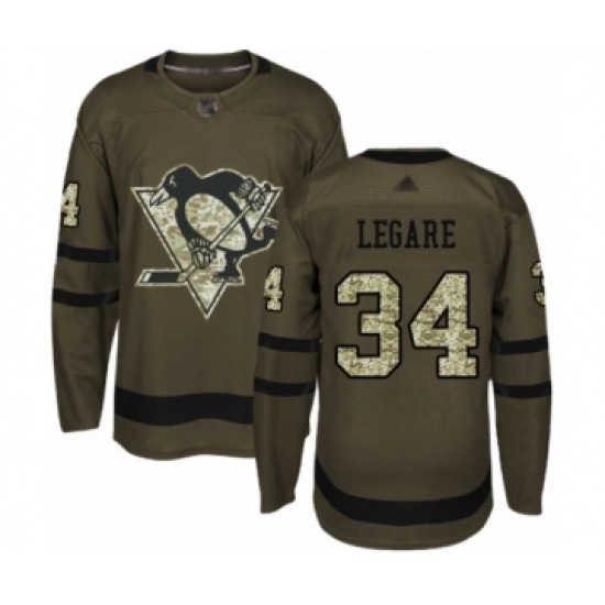 Men's Pittsburgh Penguins 34 Nathan Legare Authentic Green Salute to Service Hockey Jersey