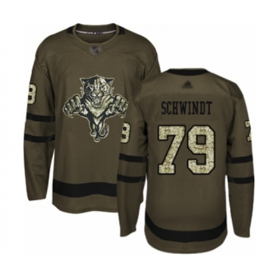 Youth Florida Panthers 79 Cole Schwindt Authentic Green Salute to Service Hockey Jersey