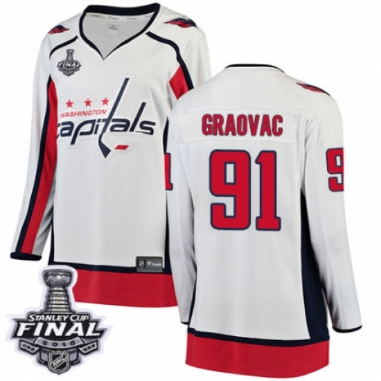 Women's Washington Capitals 91 Tyler Graovac Fanatics Branded White Away Breakaway 2018 Stanley Cup Final NHL Jersey