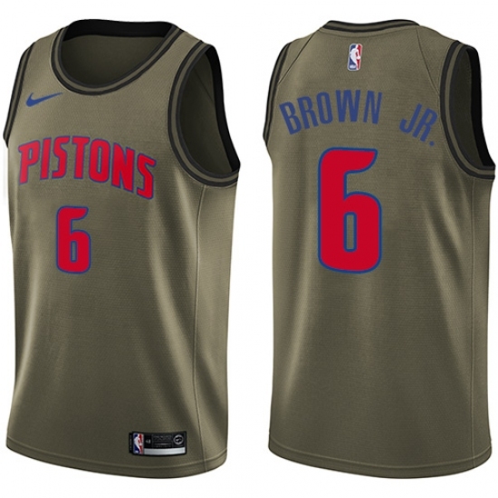 Men's Nike Detroit Pistons 6 Bruce Brown Jr. Swingman Green Salute to Service NBA Jersey