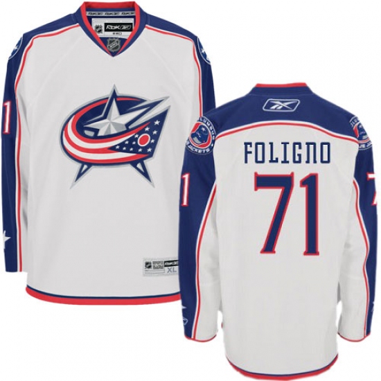 Women's Reebok Columbus Blue Jackets 71 Nick Foligno Authentic White Away NHL Jersey