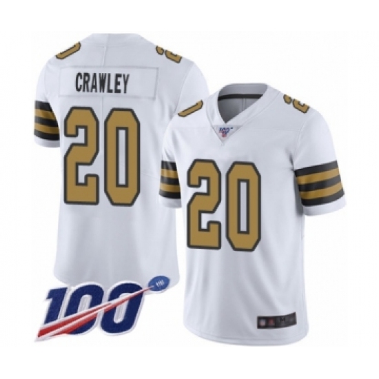 Men's New Orleans Saints 20 Ken Crawley Limited White Rush Vapor Untouchable 100th Season Football Jersey