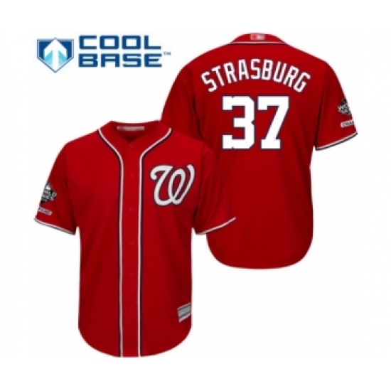 Youth Washington Nationals 37 Stephen Strasburg Authentic Red Alternate 1 Cool Base 2019 World Series Champions Baseball Jersey