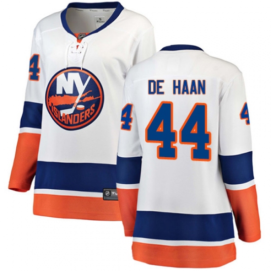 Women's New York Islanders 44 Calvin de Haan Fanatics Branded White Away Breakaway NHL Jersey