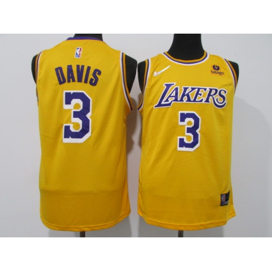 Men's Los Angeles Lakers 3 Anthony Davis Yellow 75th Anniversary Stitched Basketball Jersey