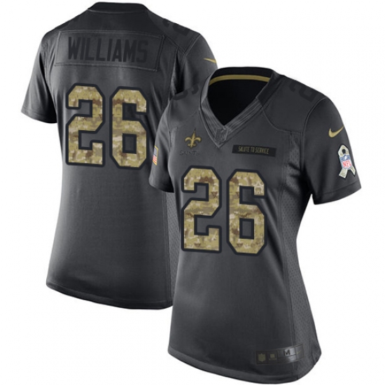 Women's Nike New Orleans Saints 26 P. J. Williams Limited Black 2016 Salute to Service NFL Jersey