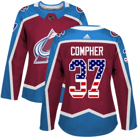 Women's Adidas Colorado Avalanche 37 J.T. Compher Authentic Burgundy Red USA Flag Fashion NHL Jersey