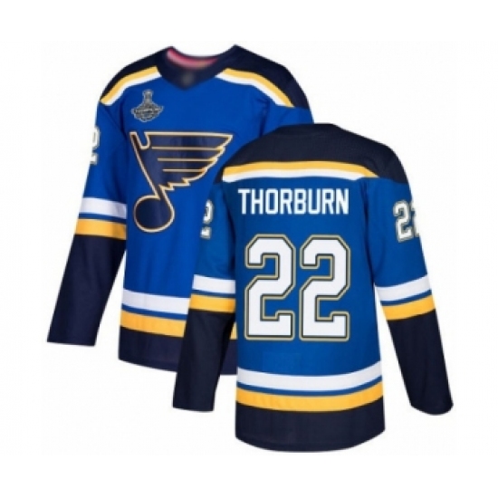 Youth St. Louis Blues 22 Chris Thorburn Authentic Royal Blue Home 2019 Stanley Cup Champions Hockey Jersey