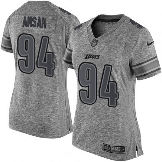 Women's Nike Detroit Lions 94 Ziggy Ansah Limited Gray Gridiron NFL Jersey