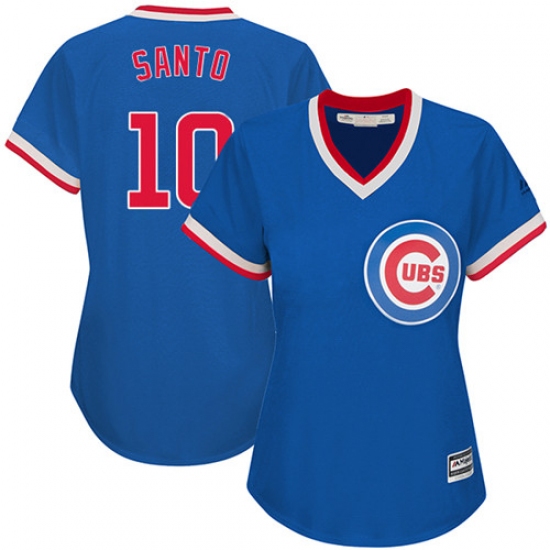 Women's Majestic Chicago Cubs 10 Ron Santo Replica Royal Blue Cooperstown MLB Jersey