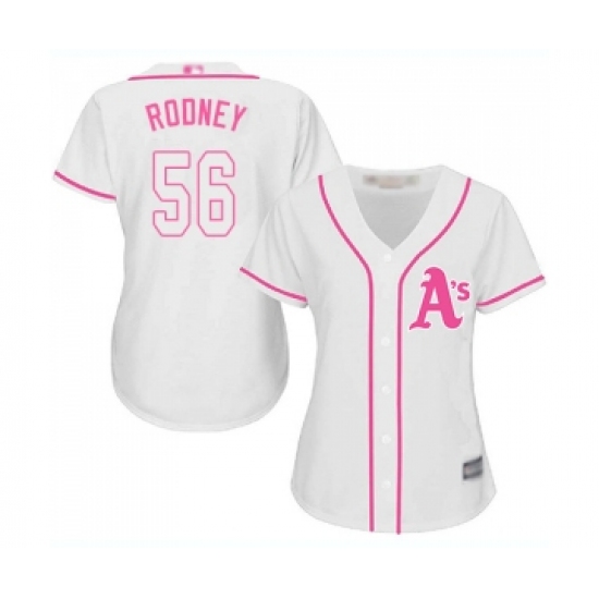 Women's Oakland Athletics 56 Fernando Rodney Replica White Fashion Cool Base Baseball Jersey