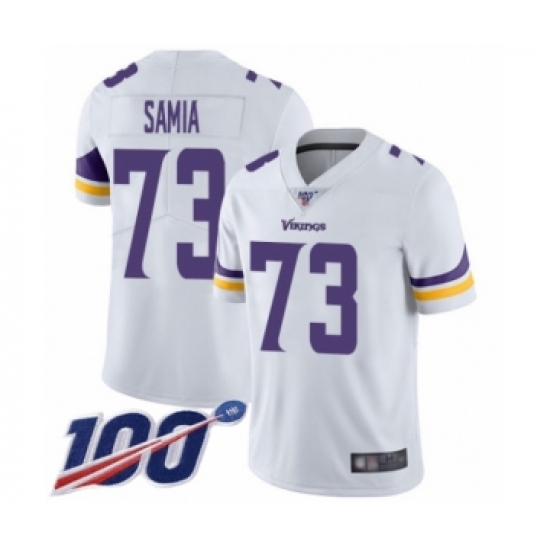 Men's Minnesota Vikings 73 Dru Samia White Vapor Untouchable Limited Player 100th Season Football Jersey