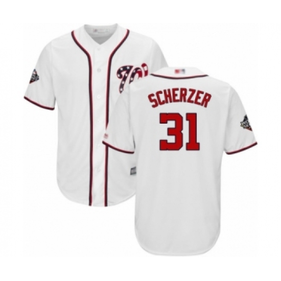 Youth Washington Nationals 31 Max Scherzer Authentic White Home Cool Base 2019 World Series Bound Baseball Jersey