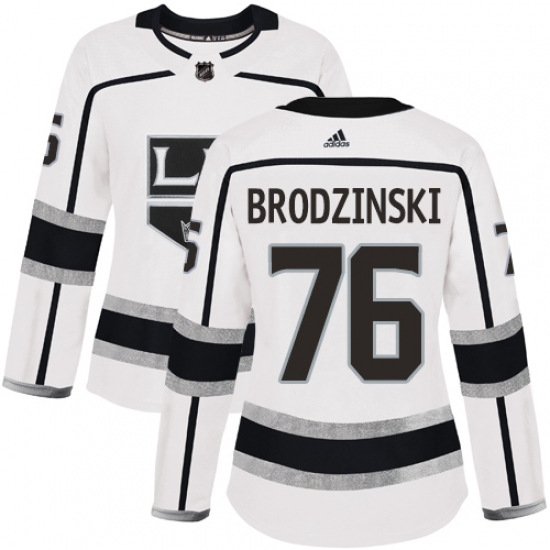 Women's Adidas Los Angeles Kings 76 Jonny Brodzinski Authentic White Away NHL Jersey