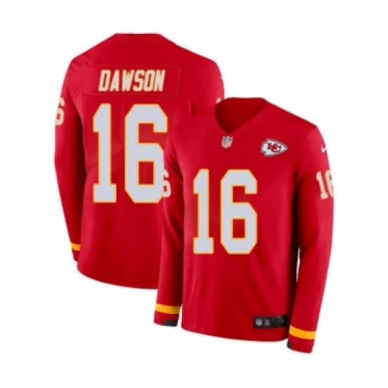 Men's Nike Kansas City Chiefs 16 Len Dawson Limited Red Therma Long Sleeve NFL Jersey