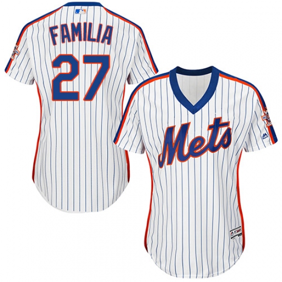 Women's Majestic New York Mets 27 Jeurys Familia Authentic White Alternate Cool Base MLB Jersey