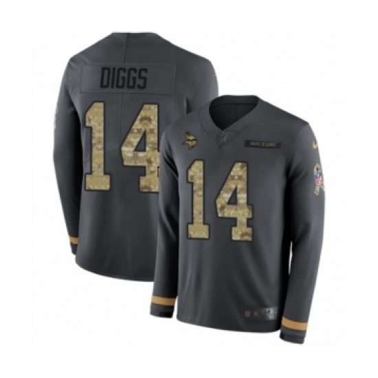 Men's Nike Minnesota Vikings 14 Stefon Diggs Limited Black Salute to Service Therma Long Sleeve NFL Jersey