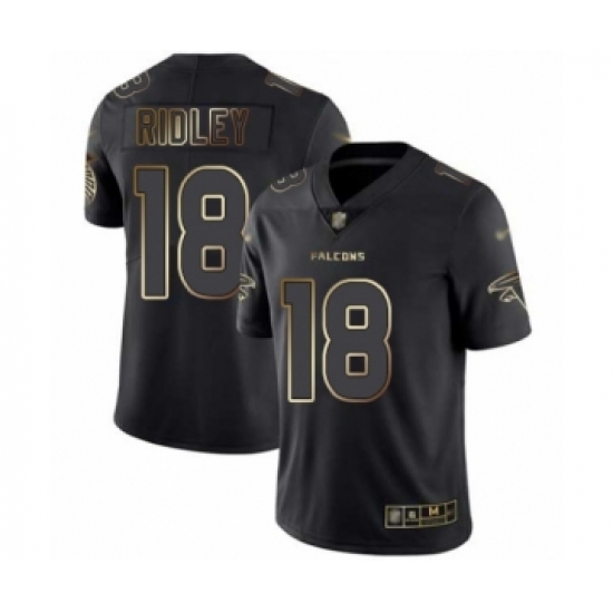 Men's Atlanta Falcons 18 Calvin Ridley Black Gold Vapor Untouchable Limited Player 100th Season Football Jersey