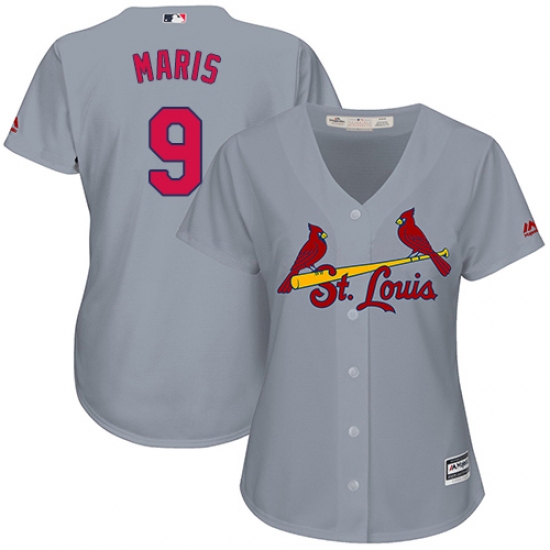 Women's Majestic St. Louis Cardinals 9 Roger Maris Replica Grey Road Cool Base MLB Jersey