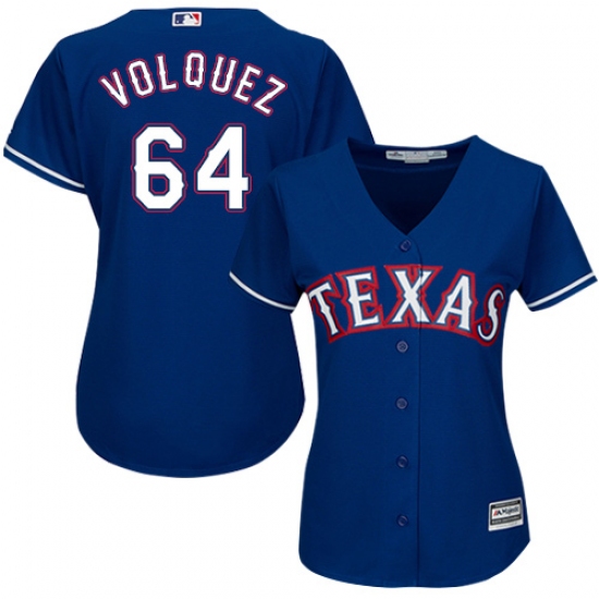 Women's Majestic Texas Rangers 64 Edinson Volquez Replica Royal Blue Alternate 2 Cool Base MLB Jersey