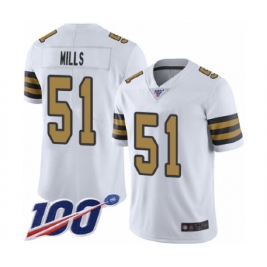 Men's New Orleans Saints 51 Sam Mills Limited White Rush Vapor Untouchable 100th Season Football Jersey