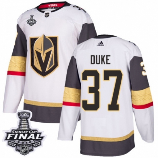 Youth Adidas Vegas Golden Knights 37 Reid Duke Authentic White Away 2018 Stanley Cup Final NHL Jersey