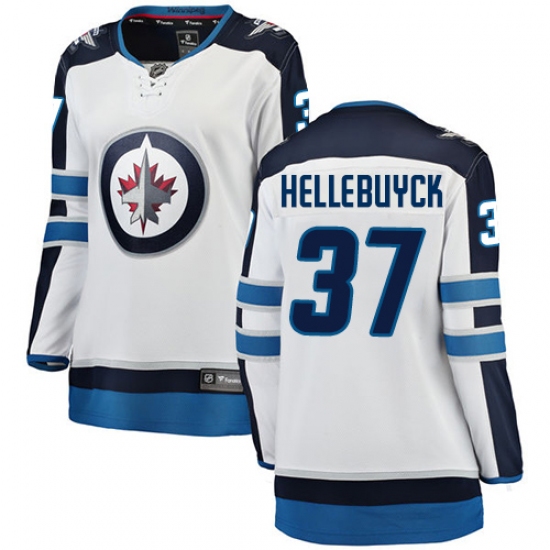 Women's Winnipeg Jets 37 Connor Hellebuyck Fanatics Branded White Away Breakaway NHL Jersey